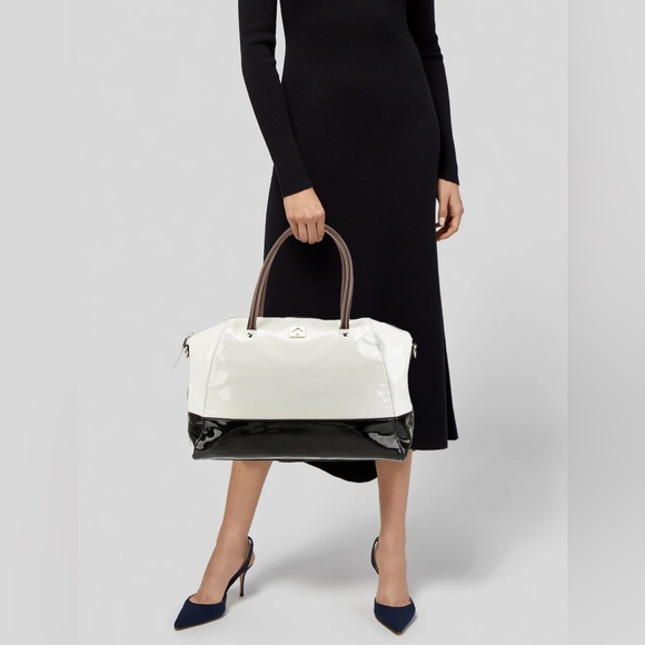 Kate Spade New York Patent Leather Top Handle Bag, Ivory & black, gold hardware - Picture 1 of 17
